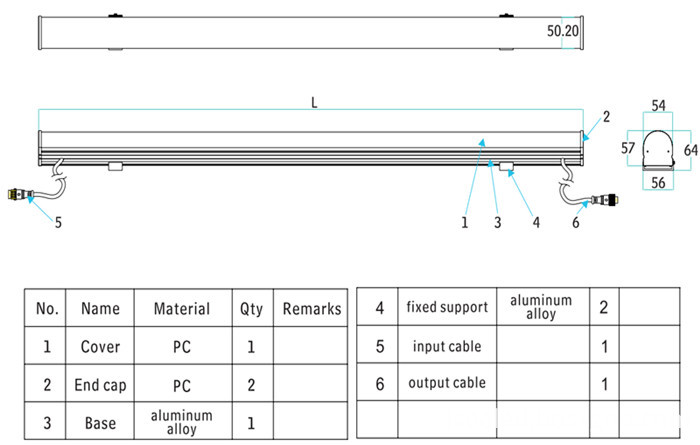 Dimension of DMX LED Tube