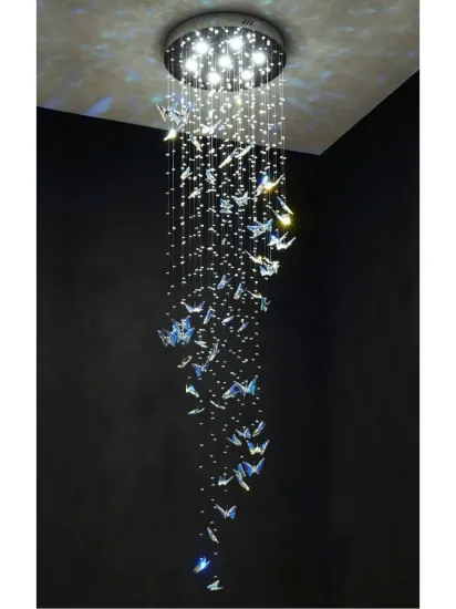 Decorated Crystal Butterfly Spiral Staircase Chandelier