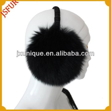 Fashion genuine black fox fur ear warmer head band