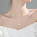 Collar de perlas modernas con diseño de trigo y acero