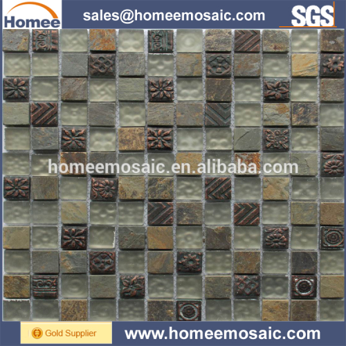 Artistic Style Glass Mix Marble And Resin Mosaic Tile