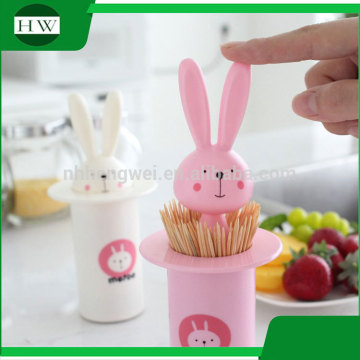 plastic mini cartoon rabbit automatic toothpick box dispenser container holder