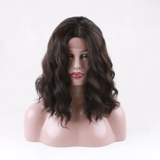 Stocks Heat Resistant Fiber Loose Wavy Black Brown Color Synthetic 14" Short Lace Front Wigs for Black Women