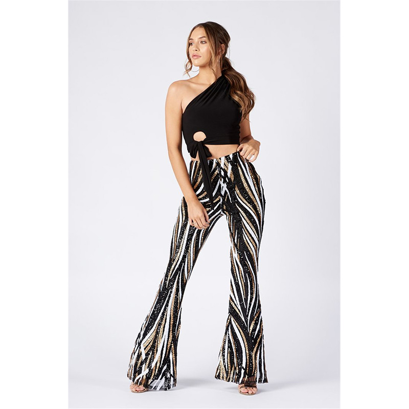 Women`s Sequin Wide Leg Flare Pants