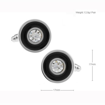 High Quality Polishing Black Paint Cufflinks With White Crystal For Men
