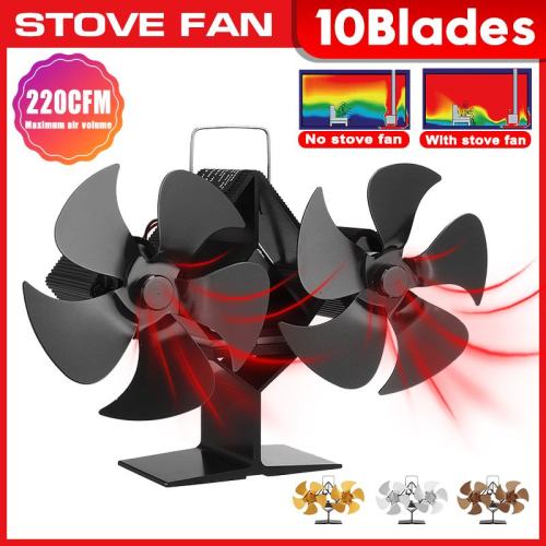 Dual Head Fireplace Fan 10 Blades Heat Powered Stove Fan Log Wood Burner Eco Friendly Quiet Fan Home Efficient Heat Distribution