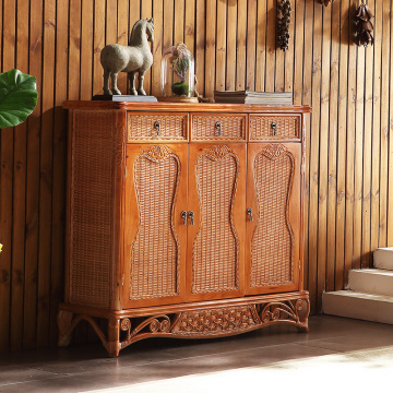 Solid Wood Rattan Weaving Shoe Storage Cabinet
