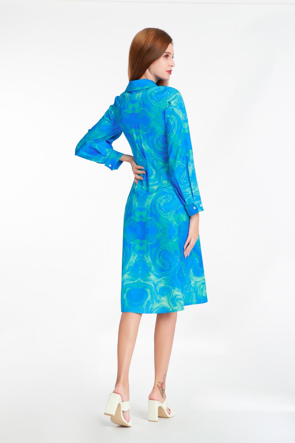 Hemdstyle-Langarm-gedrucktes Kleid