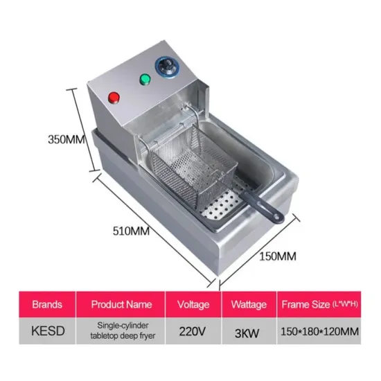 Deep Fryer Stainless Steel Large Single-Cylinder Electric Fryers with Removable Basket and Professional Heating Element