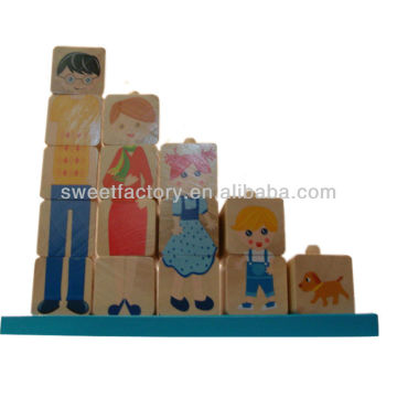 Children play game cartoon nesting wooden blocks stacking games