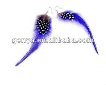 Fashion cheap real feather earrings in blue color