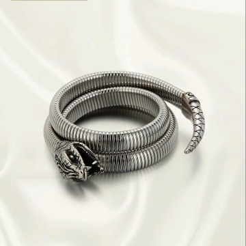 DADA Stainless Steel Snaking Bracelet with Exaggerated Texture - 3 Layer Elastic Stack Bracelet