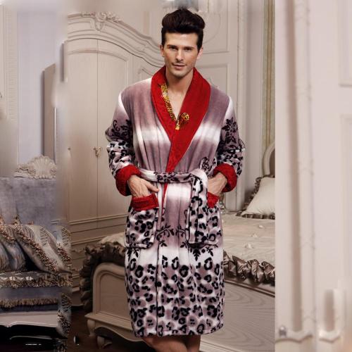 Fashionable Animal Pattern Fleece Mens Bathrobe