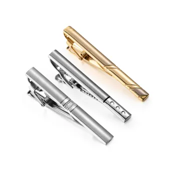 High-Quality Brass Brushed Gold Tie Clip Set for Men - 3 Pieces Wholesale Silver and Golden Tie Bars