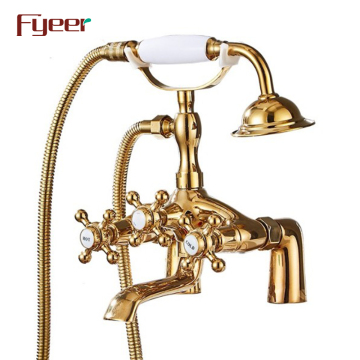 Fyyeer Double Cross Deck Monte Golden Bathtub Faucet