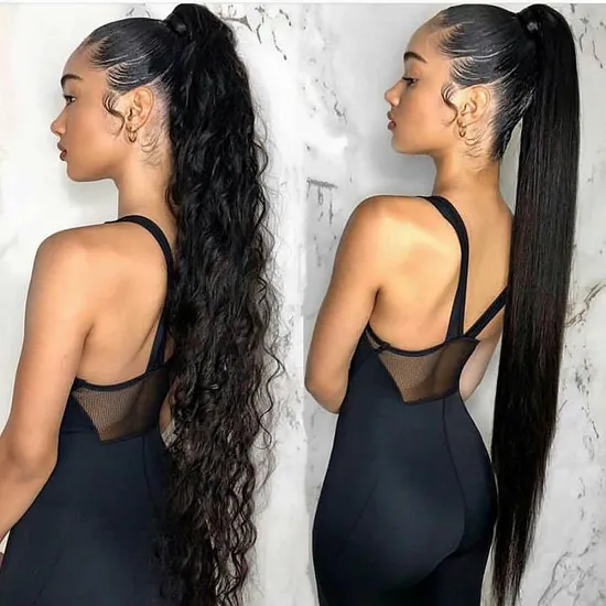 Brazilian Curly Hair Drawstring Ponytail Human Hair Extensions Remy Hair Wrap Around Clip In Pony Tail