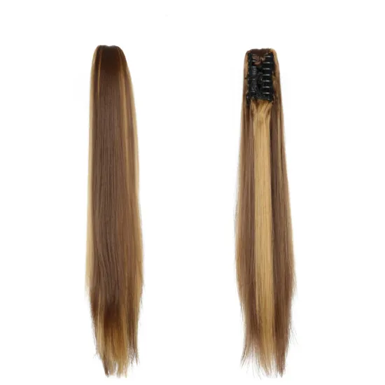 Wholesale Deep-Brown Long Straight Claw-Clip Drawstring Hairpiece Clip In Hair Tail Synthetic Hair Ponytails Extension For Women
