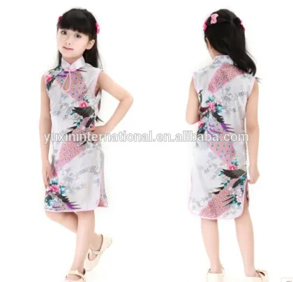 Wholesale white silk qipao dress for kid, children wear CK048