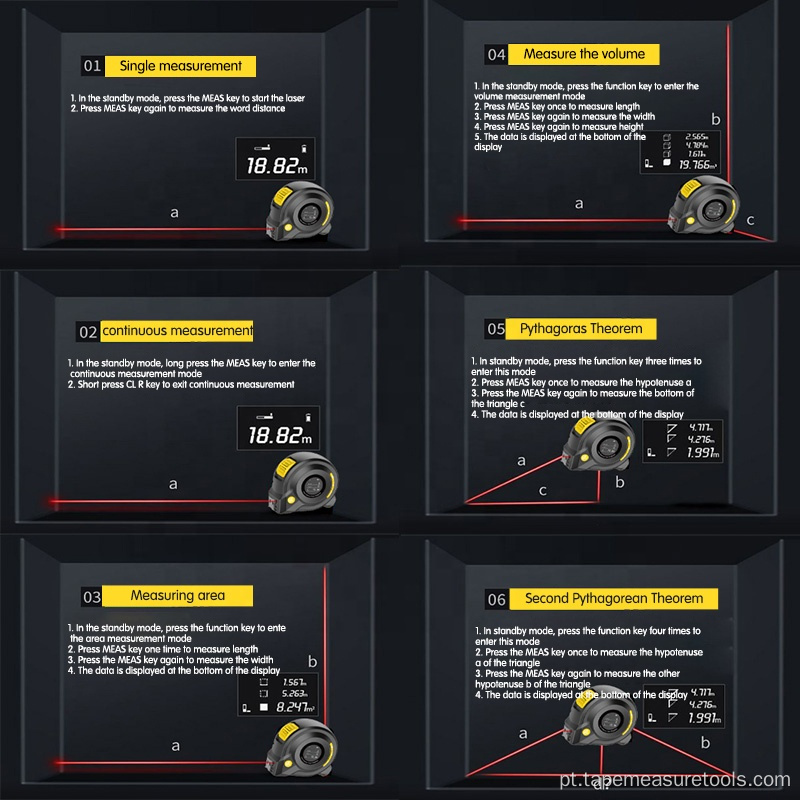 3 em 1 fita métrica de distância a laser