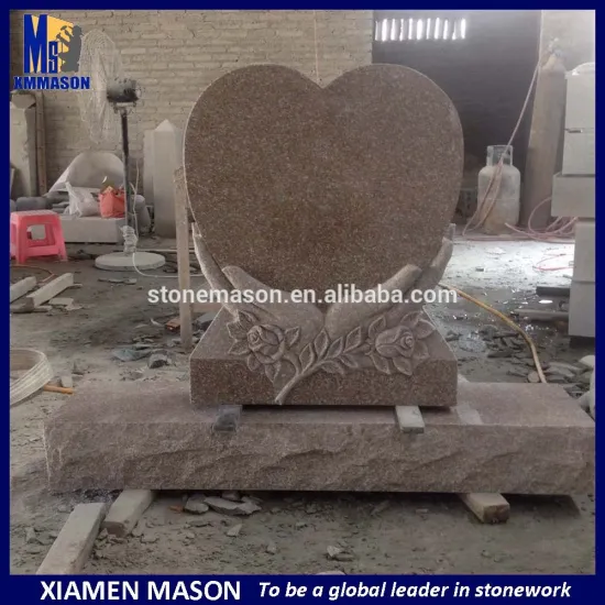 Carved rose red granite headstones for heart shaped cemetery monuments