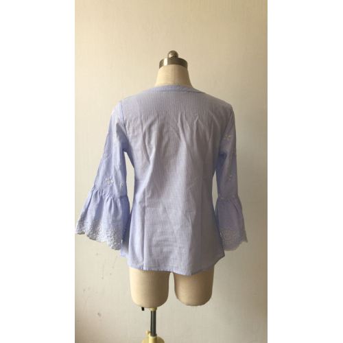 Embroidery Cotton Voile Stripe Blouse for Women