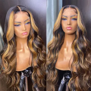 Honey Blonde Highlight Full Lace Front Wig with Brown Highlights