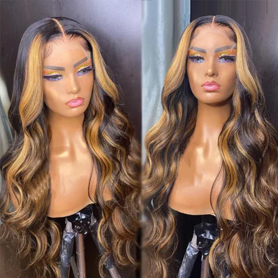 Honey Blonde Highlight Full Lace Front Wig with Brown Highlights