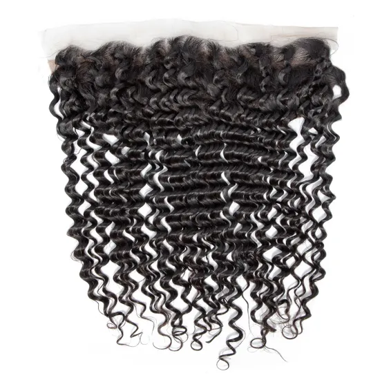 13x4 Swiss Lace Deep Wave Frontal Malaysian Human Virgin Hair Pre Plucked Transparent Swiss Lace Front Deep Curly With Baby Hair
