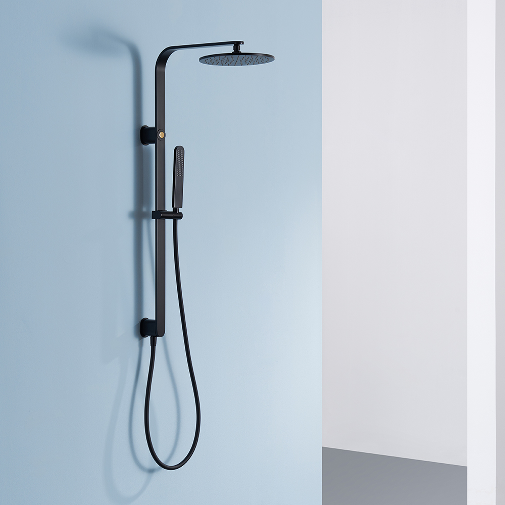 Matte Black Shower System with Button Diverter