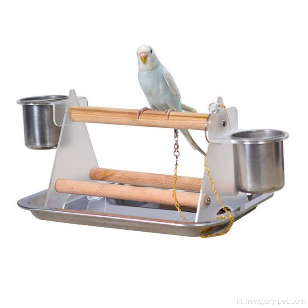 Bird Parrot Standing Feeder Basin met metalen dienblad