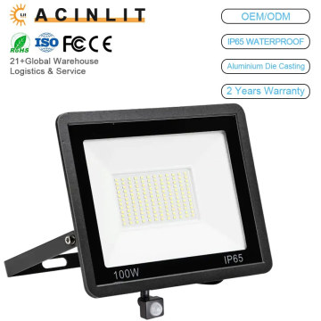 100W LED Flood Light - Outdoor IP65 Waterproof Security Light with Sensor, 10000Lm, 6500K White Floodlight