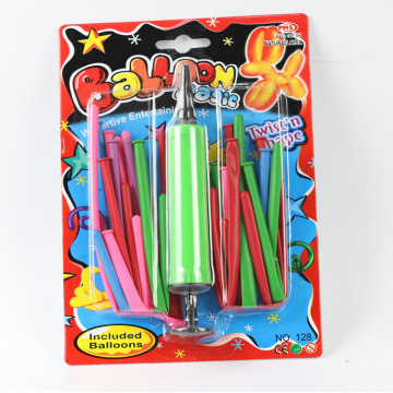 20pcs Long Balloons Set: Paper Card Package with Hand Pump