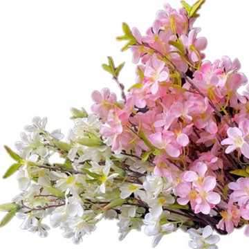Konstgjord siden Cherry Tree Flower Branch med tre gafflar och äppelblomstam