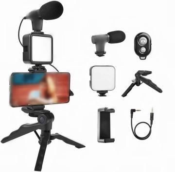 Kit de vlogging Trépied Microphone AY-49 Microphone OEM / ODM avec lumière LED pour smartphones