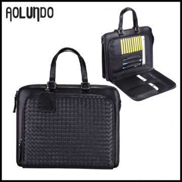 Luxury woven leather business bag leather art portfolio