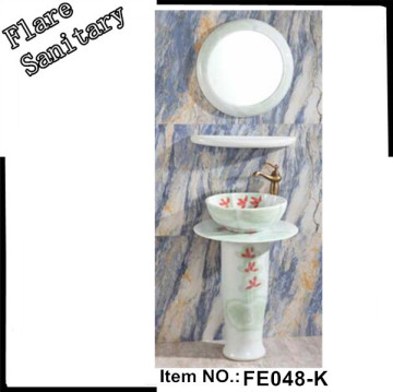 fancy design white bathroom free standing porcelain basin sink