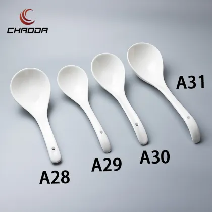22cm Pure White Ceramic Soup Spoon - Family Soup Ladle