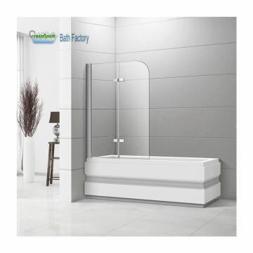 6mm Clear Glass Two Panel Frameless Hinged & Curved Bath Screen in Chrome
