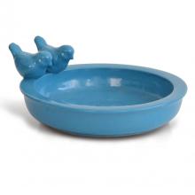 Sky Blue Glazed Ceramic Birdbath Round Birdfeeder for Outdoor Space