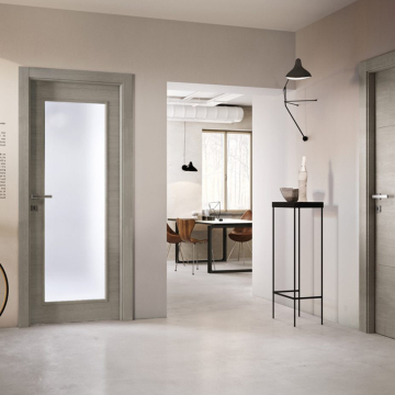 Porta interior de vidro fosco branco moderno com painéis de banheiro em PVC