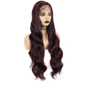 X-TRESSSynthetic Lace Front Wigs 99J Burgundy Lace Wig SOKU L Part Heat Resist Fiber Soft Long Wavy 30 Inch Hair Wig
