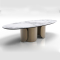 Reka bentuk moden Golden Metal Stone Marble Dining Tables