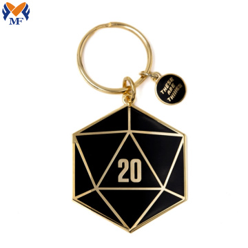 Chaveiro de metal esmaltado preto D20 personalizado