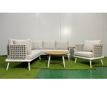 Outdoor Rope Sofa Set with Teak Coffee Table - KD Promotion Stock