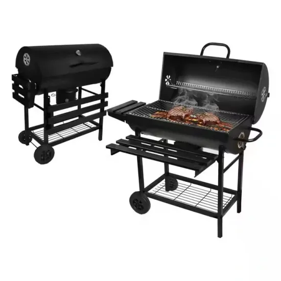 Steel Large Garden Charcoal Barrel BBQ Grill Kitchen Trolley High Temperature Paint Outdoor Barbecue