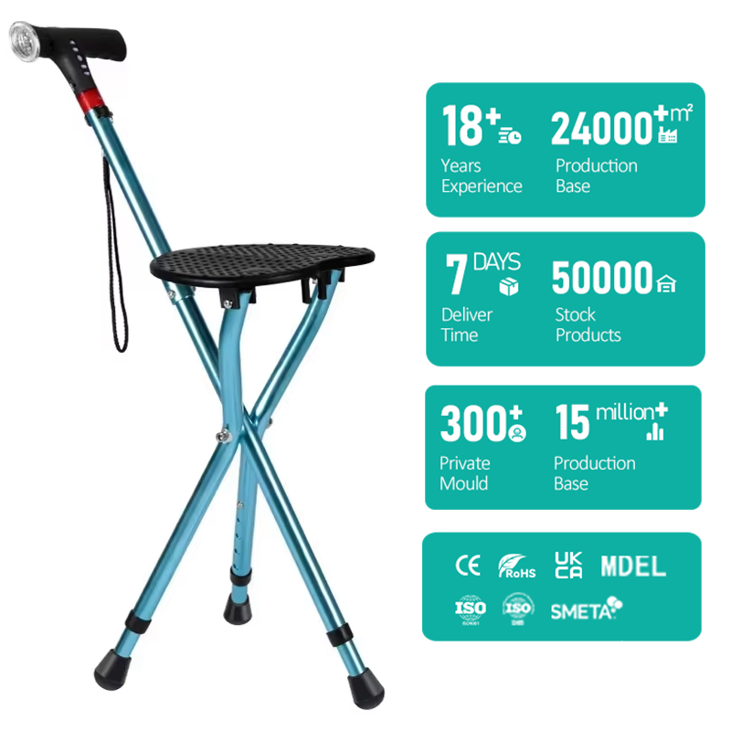 Alarm Radio Lighting Non-Slip Telescopic Lightweight Aluminum Alloy Seat Stools for Elderly Mobility Issues Multifunctional Cane1