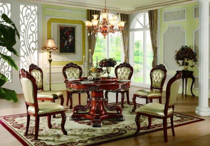 Handcrafted Mahogany Wood Dining Set - Luxury Antique Style Furniture