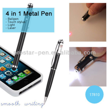 4 in 1 metal multifunction pen in gift box flashlight stylus pen (ballpen+led+laser+touch stylus)