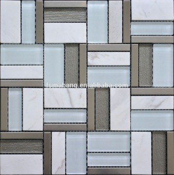 MBP5027 white marble stone paving blending snow white glass mosaic tile for marble border tile