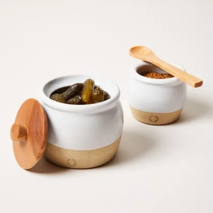 Handcrafted Orange Ceramic Jam Jar with Bamboo Spoon